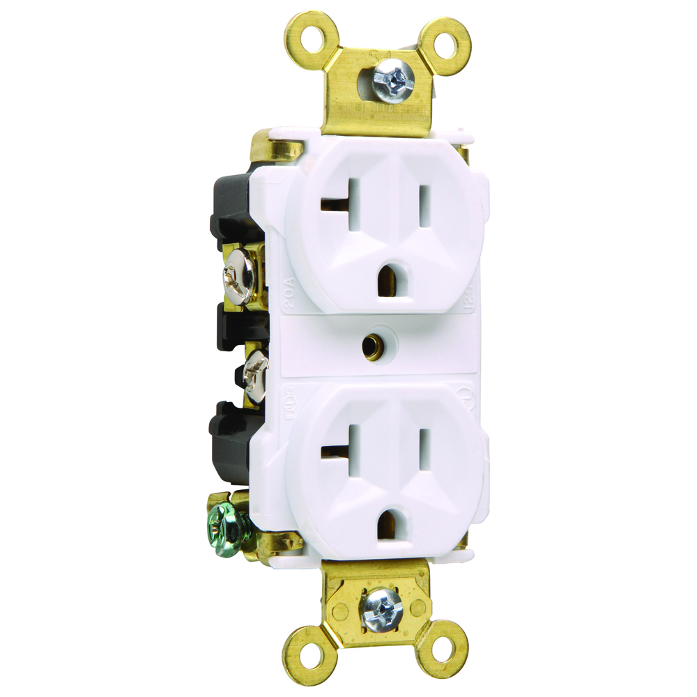5362AW 20 Amp 125V Industrial Extra  Duplex Receptacle, Back and Side Wire, White