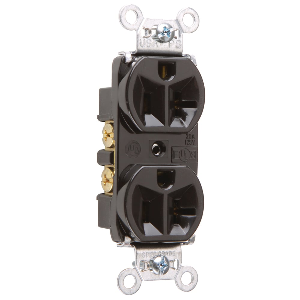 5362BK 20 Amp 125V Hard Use Spec-Grade Duplex Receptacle, Back and Side Wire, Black