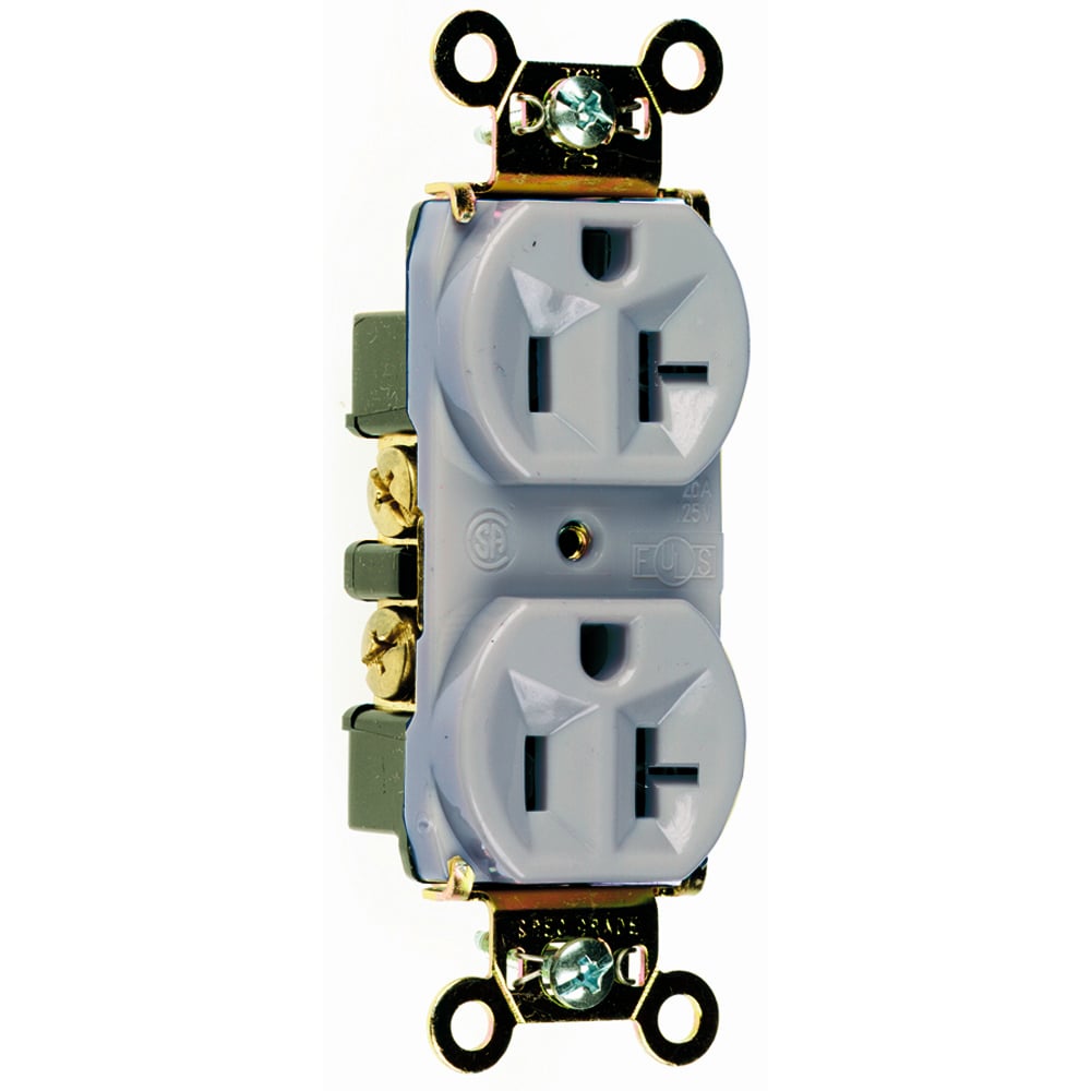 5362GRY 20 Amp 125V Hard Use Spec-Grade Duplex Receptacle, Back and Side Wire, Gray
