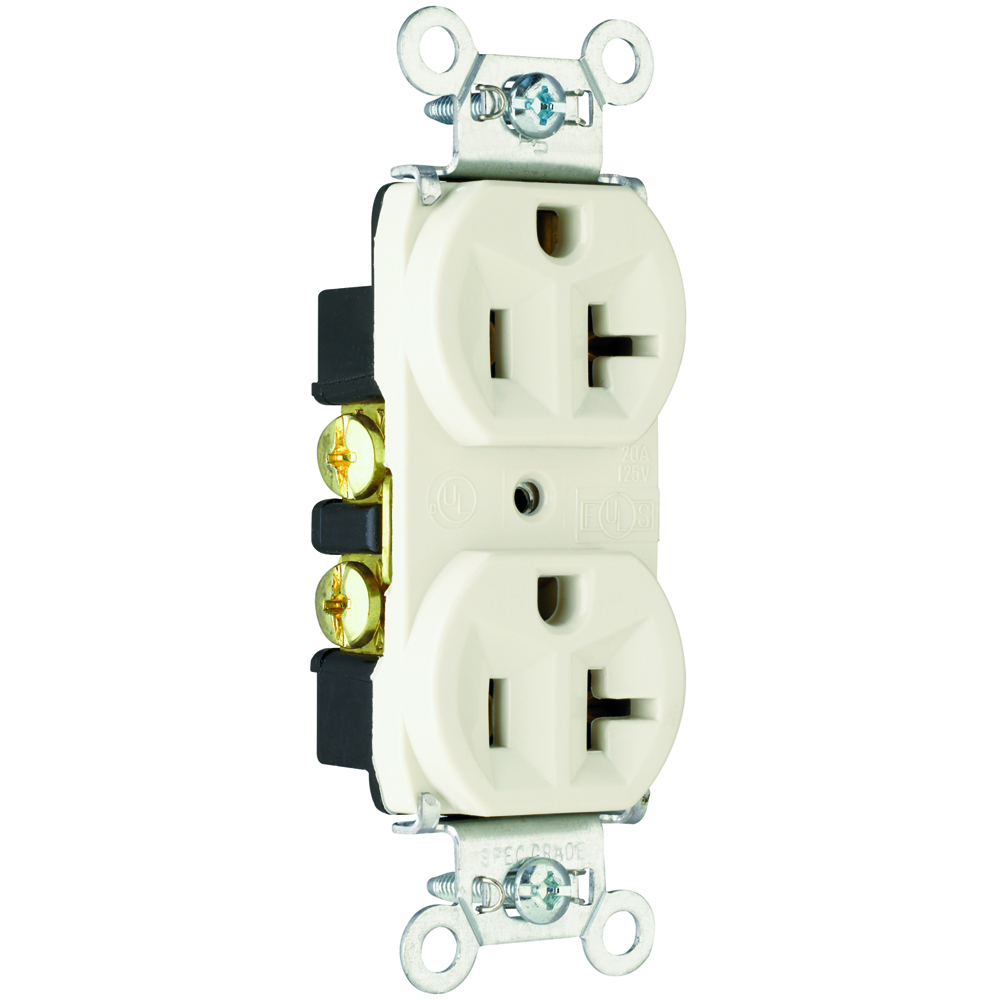 5362LA 20 Amp 125V Hard Use Spec-Grade Duplex Receptacle, Back and Side Wire, Light Almond