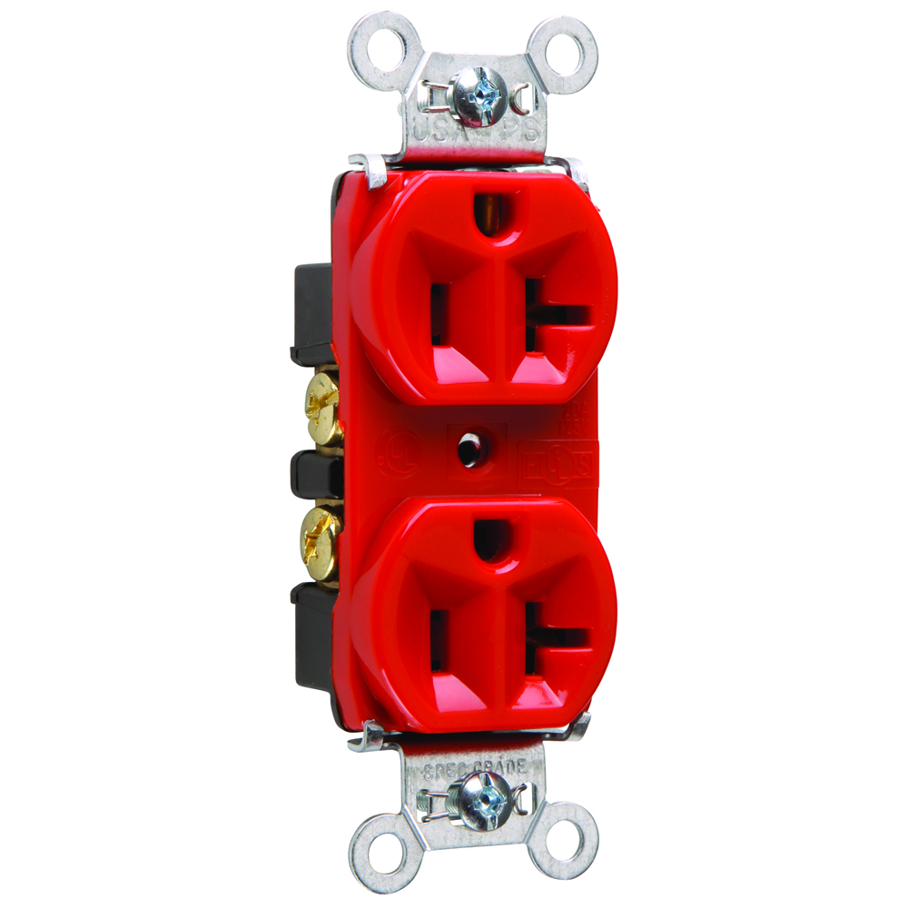 5362RED 20 Amp 125V Hard Use Spec-Grade Duplex Receptacle, Back and Side Wire, Red