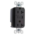 Surge Protective Extra Heavy-Duty Duplex Receptacle offers increased transient protection, reliability and protection notification (Audible Alarm with LED Indicator). Back and, Side Wire, 20amp 125volt, Brown.