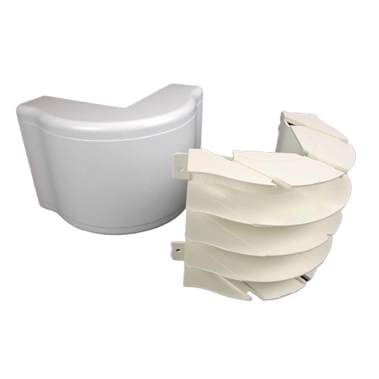 Radiused Full Capacity External Elbow Fitting; 4 Inch x 6-7/8 Inch, PVC, White