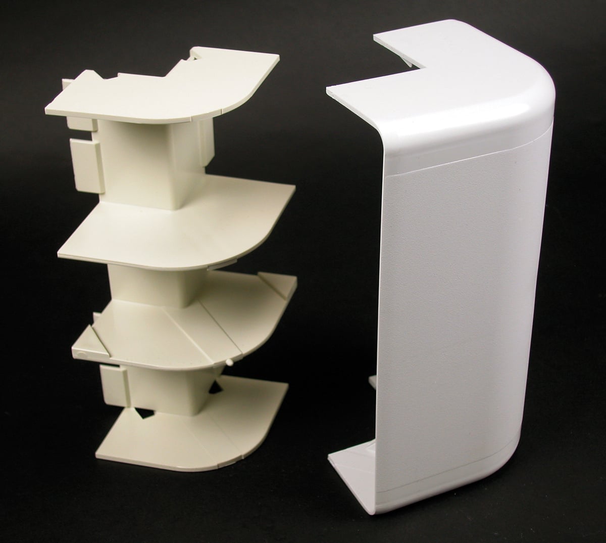 External Elbow Fitting; 3-1/2 Inch Width x 6-7/8 Inch Height, PVC, White
