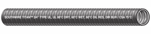 55289404 Titan2 Type UL Liquid Tight Flexible Metal Conduit, 1/2 in Trade, 0.622 to 0.642 in ID x 0.83 in OD, 100 ft Coil L, Steel