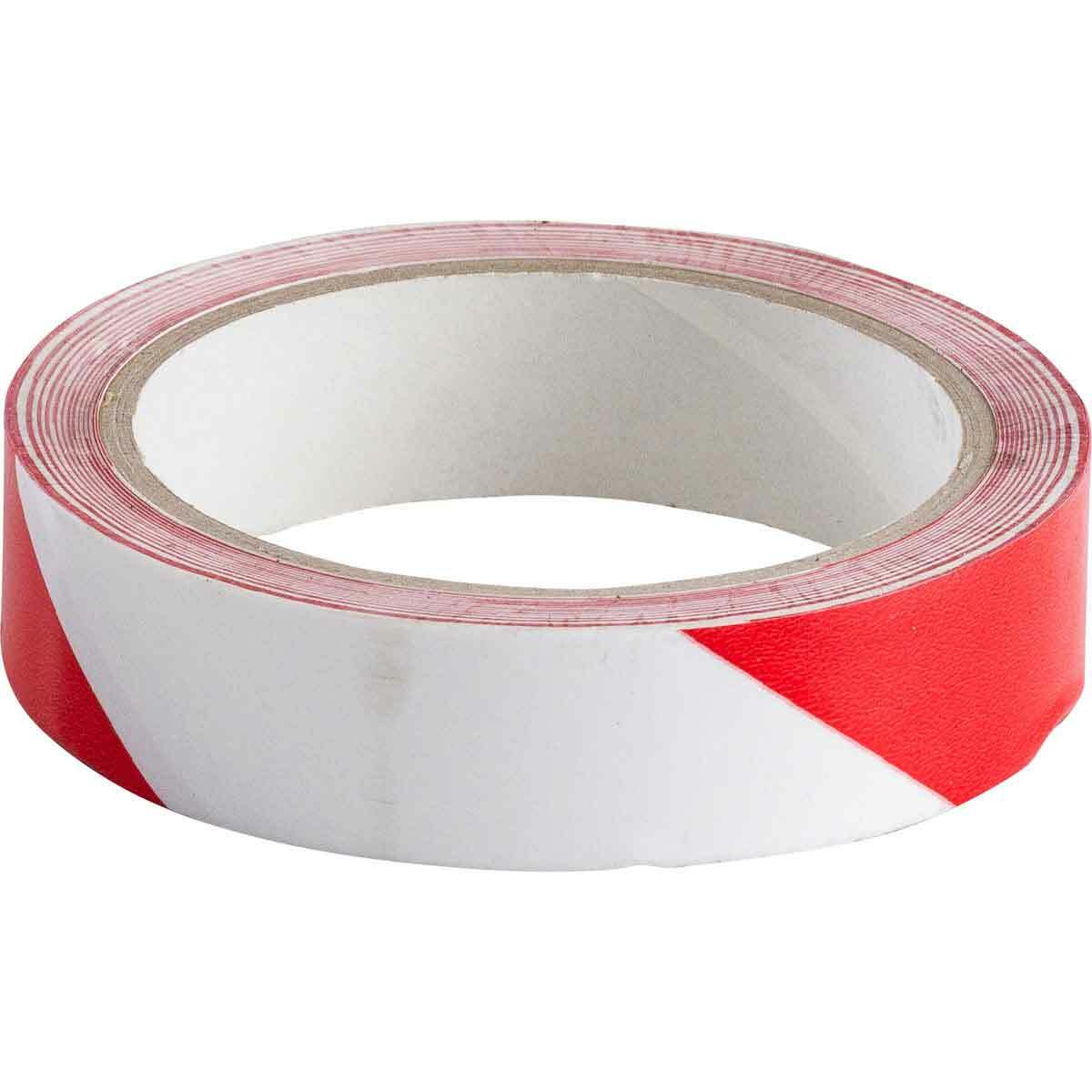55294 High Performance Non-Reflective Overlaminate Warning Stripe and Check Marking Tape, 18 yd L x 1 in W, Red on White, B-950 Vinyl/Polyester