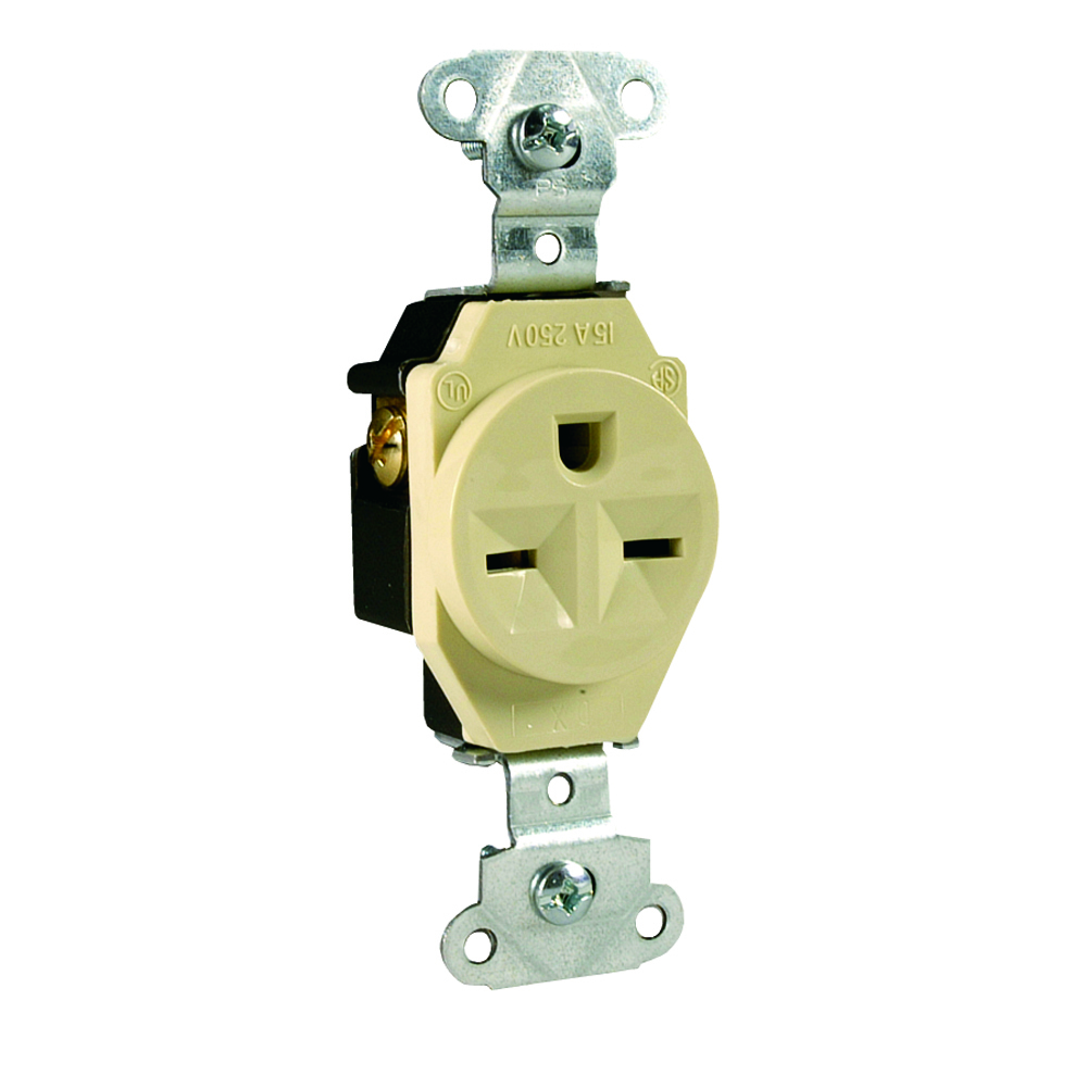 5651I 15 Amp 250V  Single Receptacle, Back and Side Wire, Ivory
