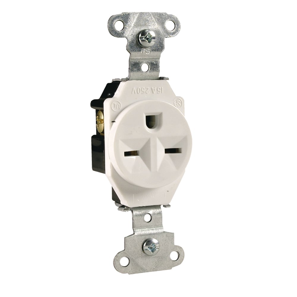 5651W 15 Amp 250V  Single Receptacle, Back and Side Wire, White