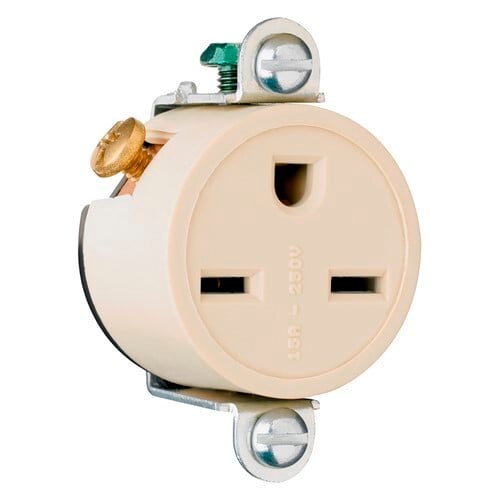 5658I Short Strap Spec Grade Single Receptacle, Side Wire, 15 Amp, 250V, Ivory