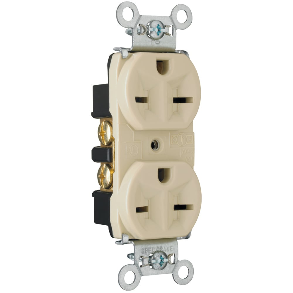 5662I Heavy Duty Spec Grade Receptacles, Back and Side Wire, 15 Amp, 250V, Ivory