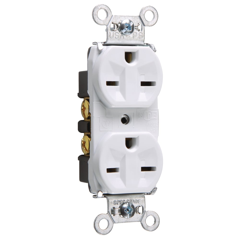 5662W Heavy Duty Spec Grade Receptacles, Back and Side Wire, 15 Amp, 250V, White