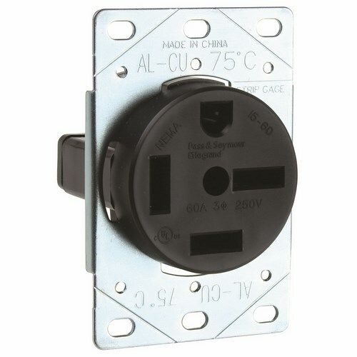 5760 Grounding Straight Blade Receptacle, 250 V AC, 60 A, 3 Poles, 4 Wires, Black
