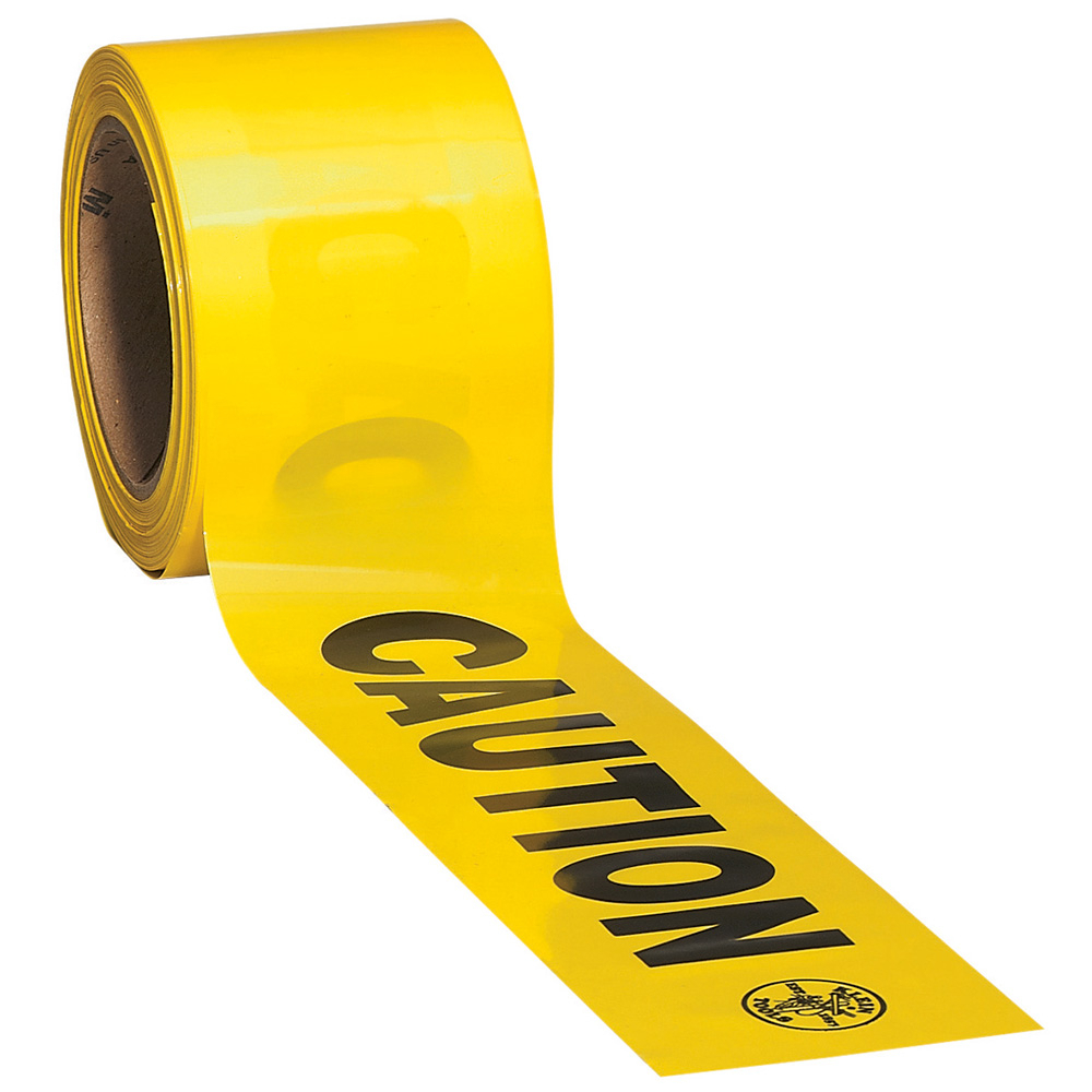 58000 Warning Barricade Tape, Black on Bright Yellow, 200 ft L x 3 in W, CAUTION Legend, Polyethylene