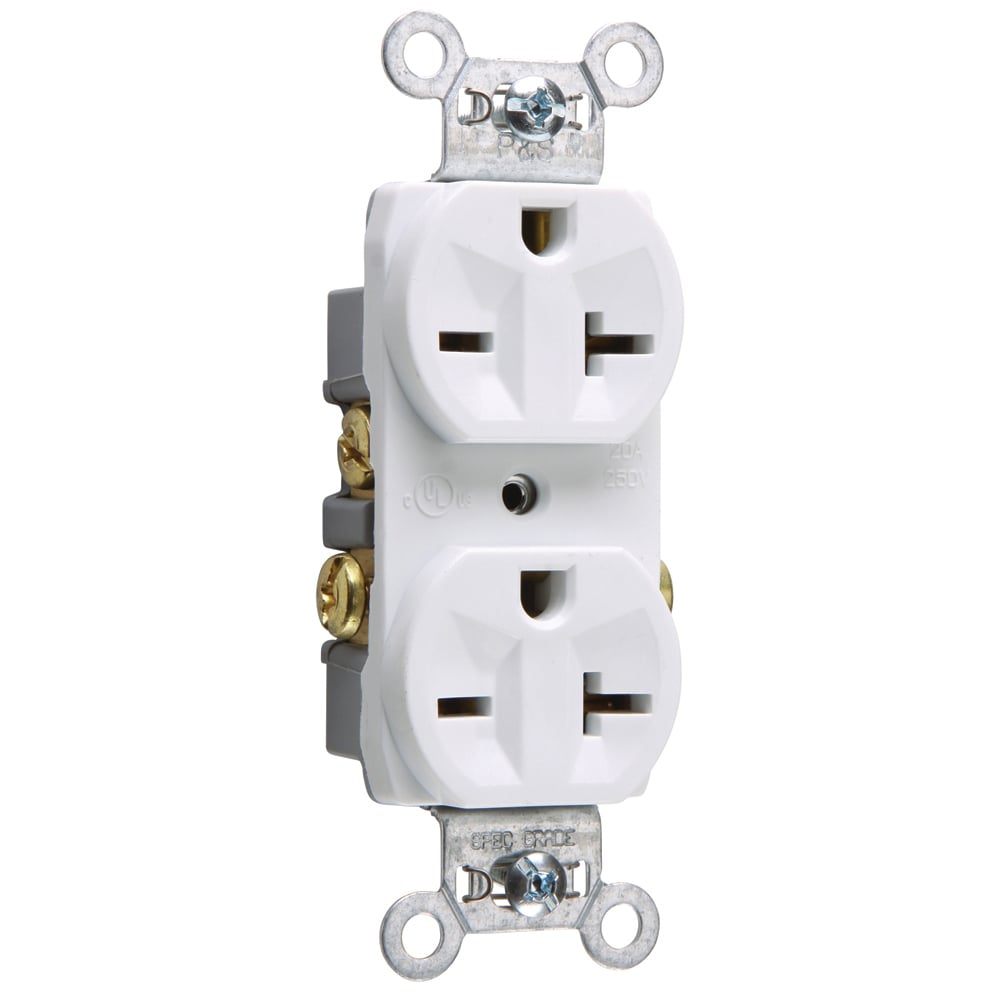 5850W 20 Amp 250V Commercial Spec-Grade Single Receptacle, Side Wire, White