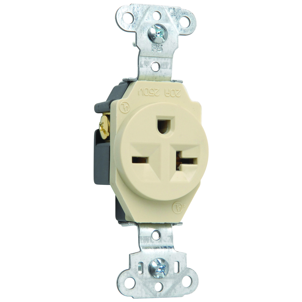 5851I 20 Amp 250V  Single Receptacle, Side Wire, Ivory