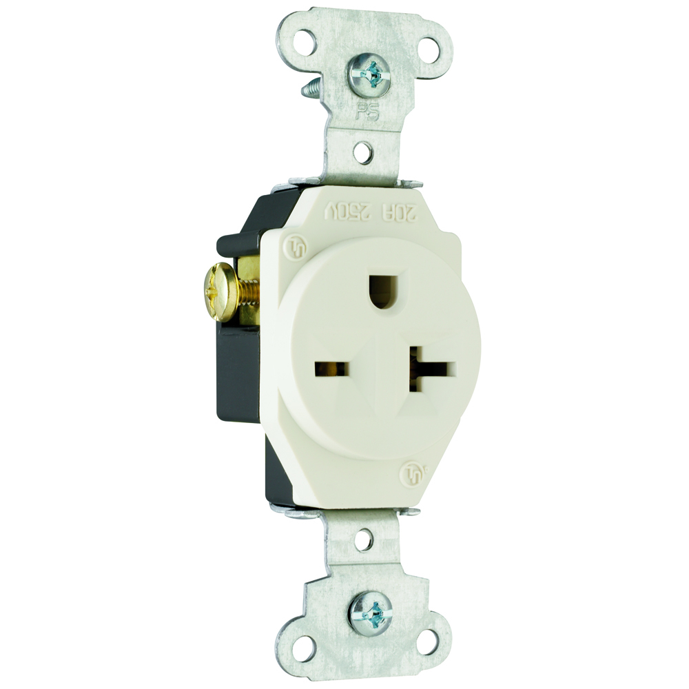5851LA 20 Amp 250V  Single Receptacle, Side Wire, Light Almond