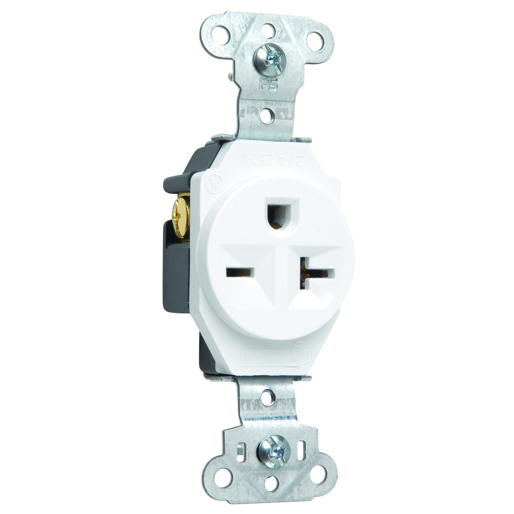 5851W Single Receptacle, 20 Amp, 250V, Side Wire, White