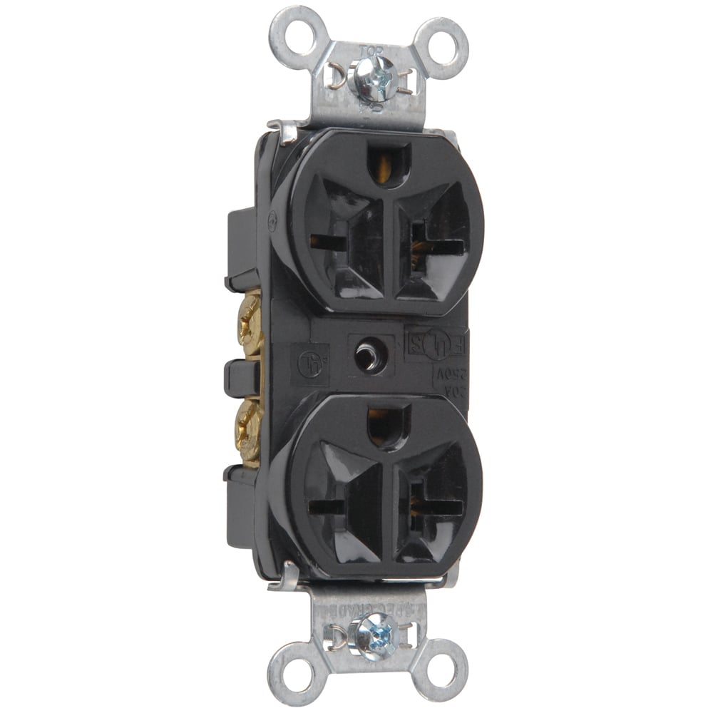 5862BK 20 Amp 250V  Duplex Receptacle, Back and Side Wire, Black