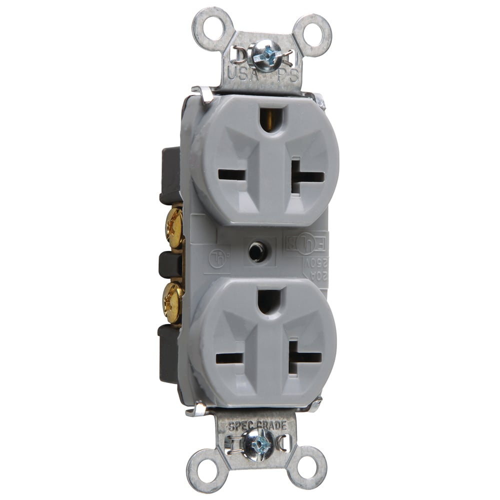5862GRY 20 Amp 250V  Duplex Receptacle, Back and Side Wire, Gray