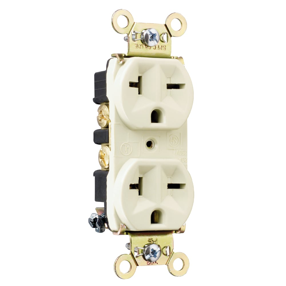 5862I 20 Amp 250V  Duplex Receptacle, Back and Side Wire, Ivory