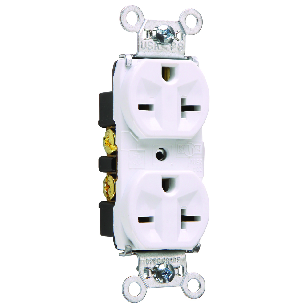 5862W 20 Amp 250V  Duplex Receptacle, Back and Side Wire, White