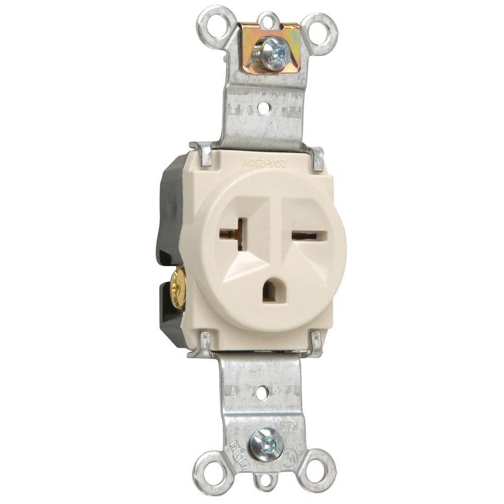 5871LA 20 Amp 250V  Single Receptacle, Back and Side Wire, Light Almond