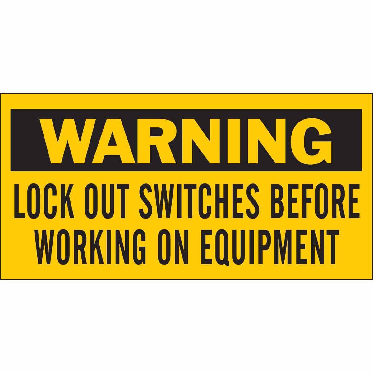 60177 Rectangular Lockout Tagout Label, WARNING, 2-1/4 in H x 4-1/2 in W, Black on Yellow, B-946 Vinyl, Adhesive Mount