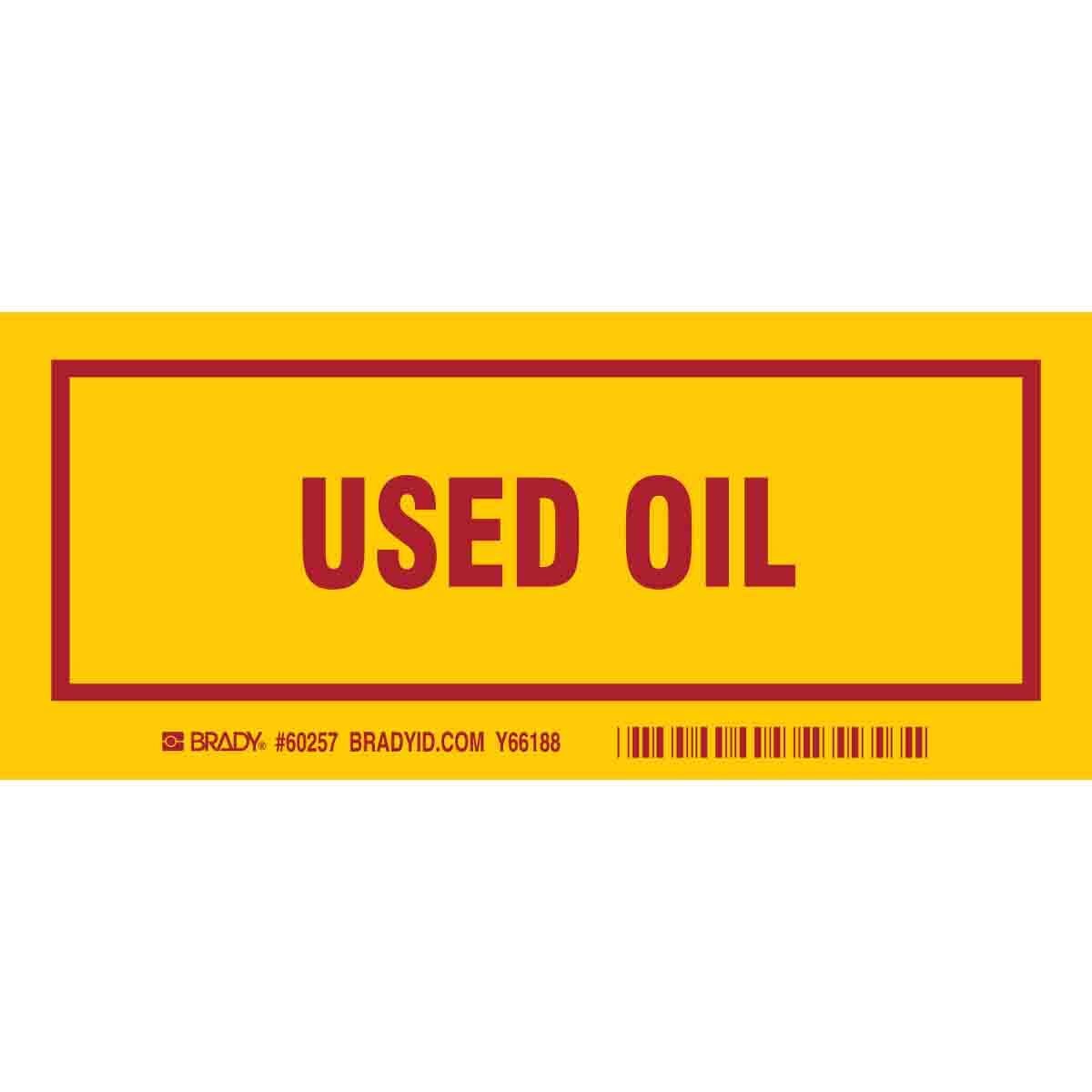 60257 Laminated Non-Reflective Rectangular Self-Adhesive Hazardous Waste Label, 7 in W, USED OIL Legend, Red on Yellow, B-302 Polyester, 25 per Pack Labels