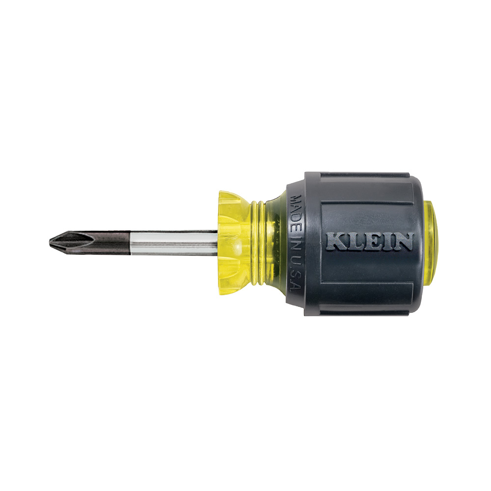 603-1 Cushion-Grip Stubby Screwdriver, #2 Phillips Point, Steel Shank, 3-7/16 in OAL, Rubber Handle, Polished Chrome, ANSI/ASME Specified