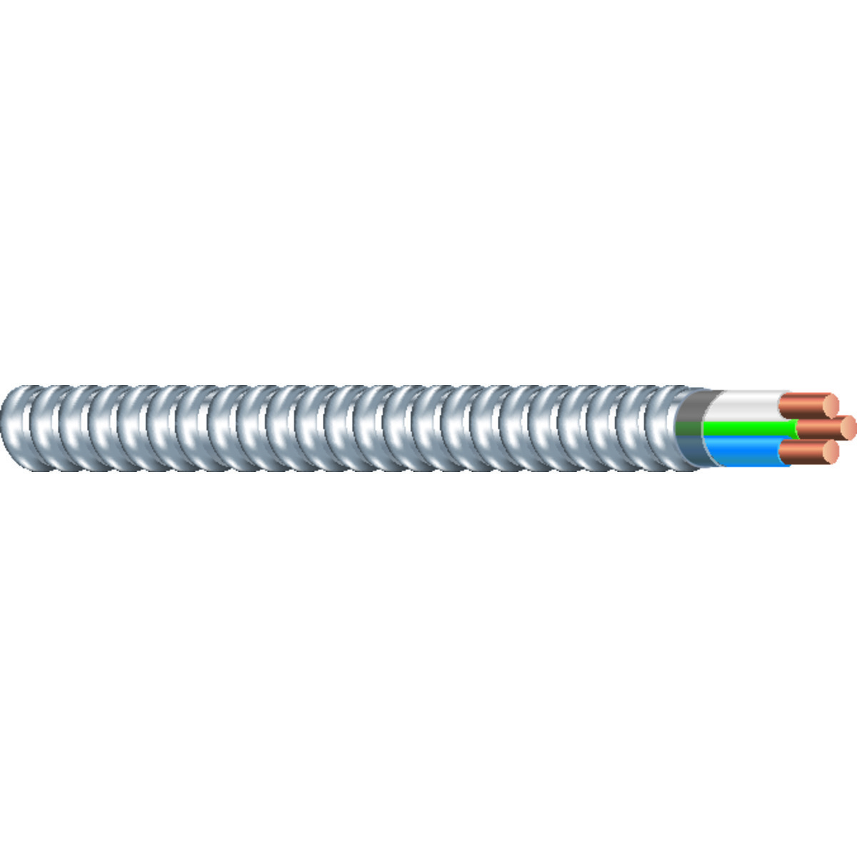 61051801 Type MC THHN Interlocked Armored Cable, Reel Packaging, 600 V AC, (2) 10 AWG Solid Copper Conductor, 250 ft L
