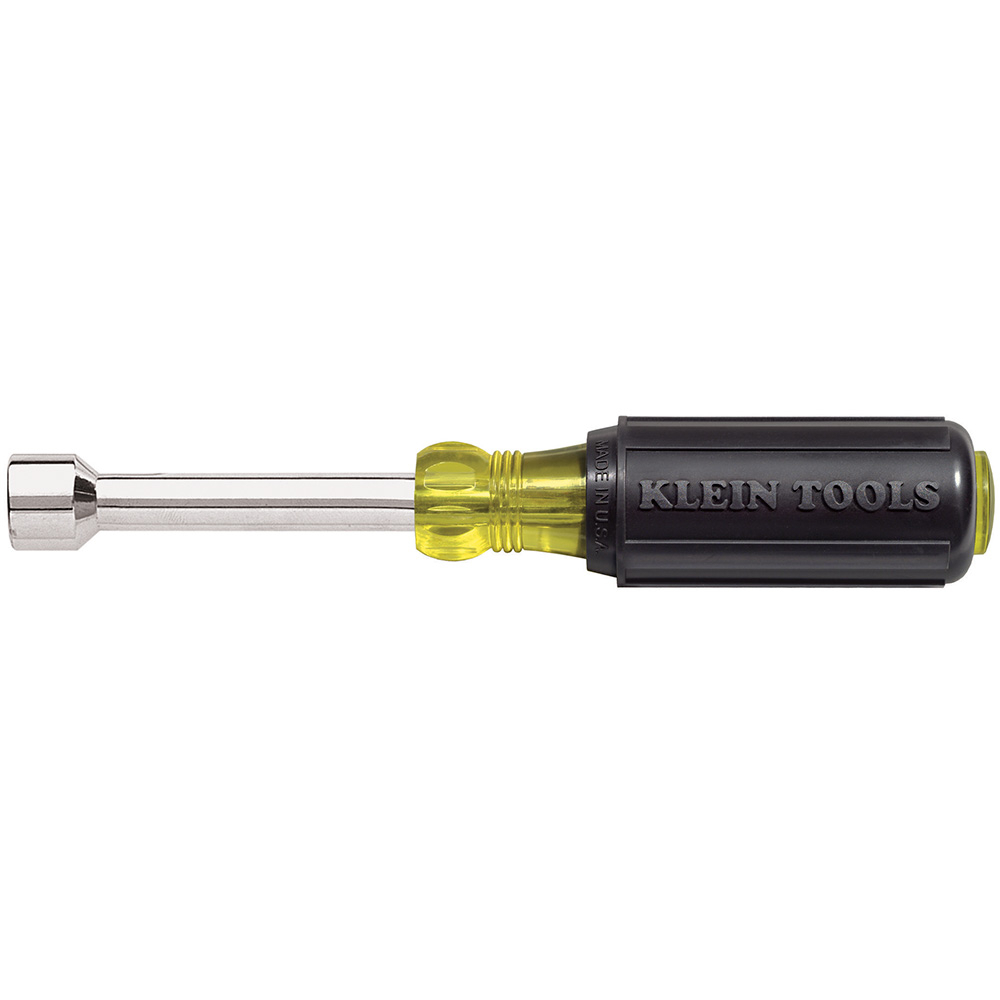 630-3/8 Cushion-Grip Nutdriver, 3/8 in, Hollow/Round Shank, Black/Yellow Cushion Grip Handle, ANSI/ASME Specified, Polished Chrome