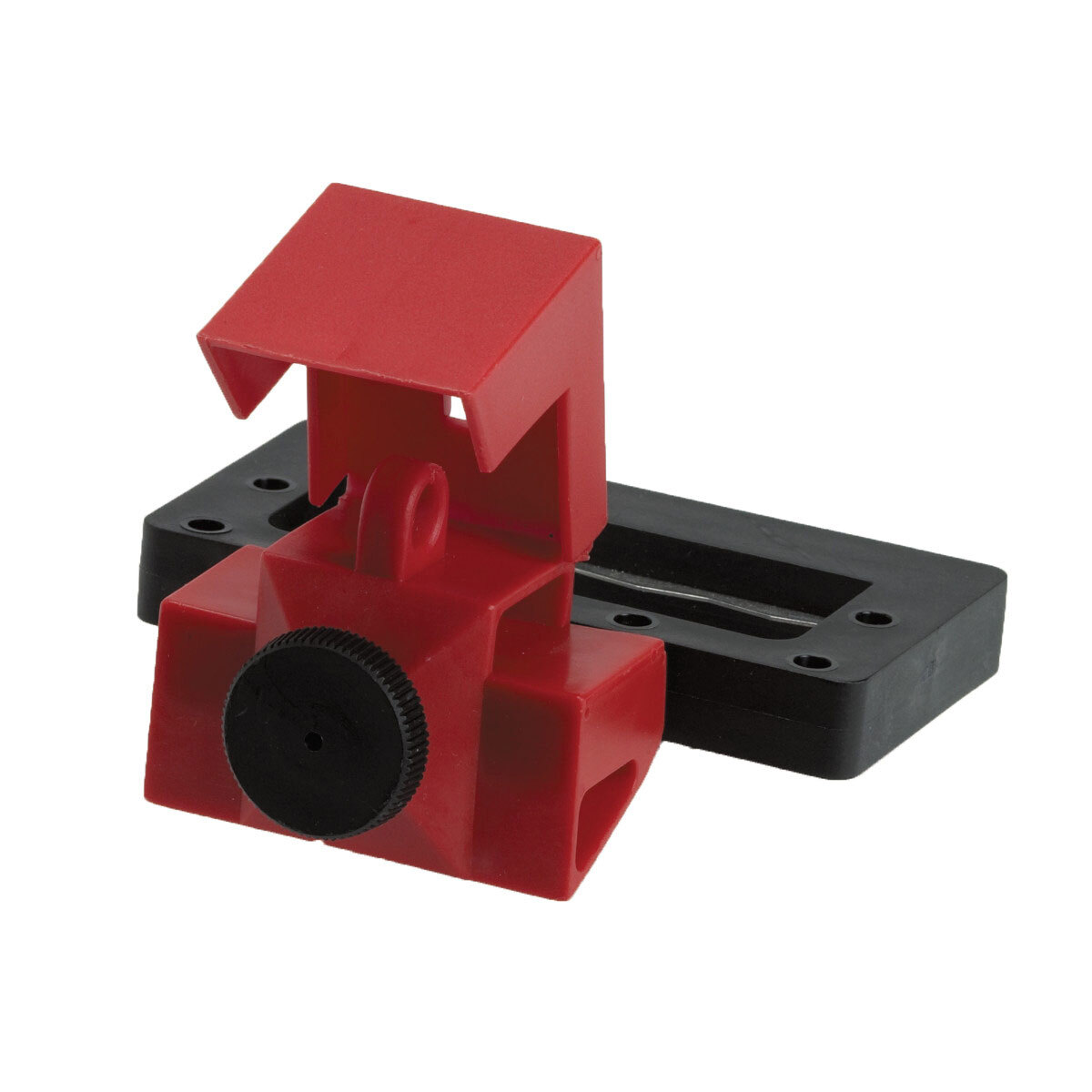 65321 1-Pole Clamp-On Electrical Risk Oversized Circuit Breaker Switch Lockout Device, For Use With Up to 2-1/4 in W x 7/8 in THK 1-Pole Circuit Breaker, 1 Padlocks, 0.31 in Dia Max Padlock Shackle, Nylon/LOTO-39 Polypropylene, Red