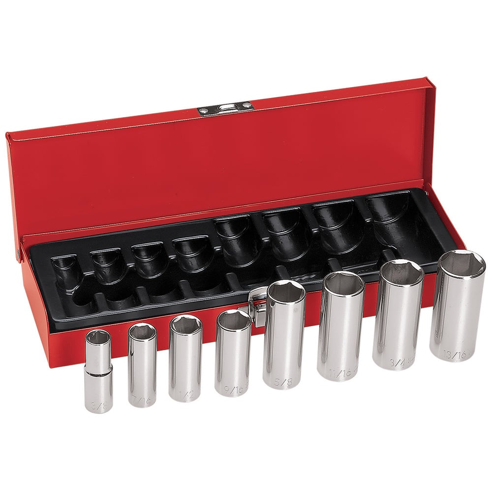 65502 Deep Socket Wrench Set, 6 Points, 3/8 in Drive, 8 Pieces, Included Socket Size: 3/8 in, 7/16 in, 1/2 in, 9/16 in, 5/8 in, 11/16 in, 3/4 in, 13/16 in