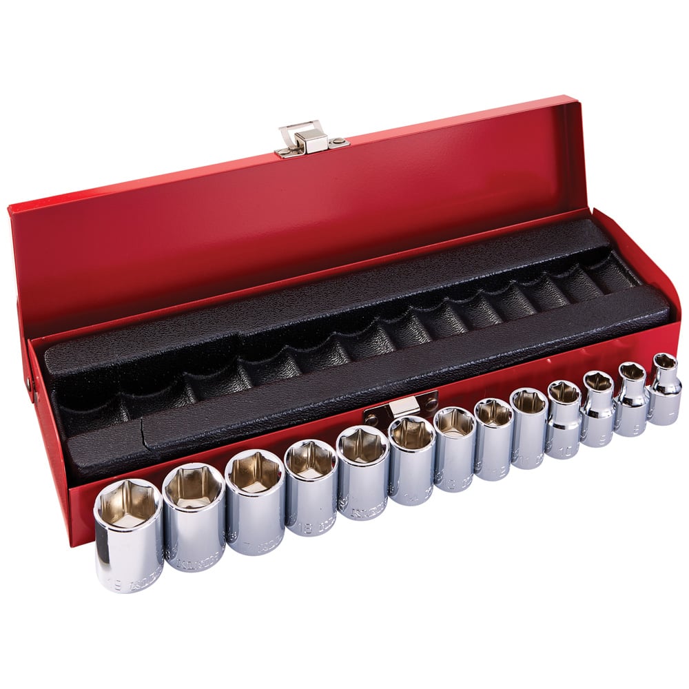 65506 Socket Wrench Set, 6 Points, 3/8 in Drive, 13 Pieces, Included Socket Size: 7 mm, 8 mm, 9 mm, 10 mm, 11 mm, 12 mm, 13 mm, 14 mm, 15 mm, 16 mm, 17 mm, 18 mm, 19 mm