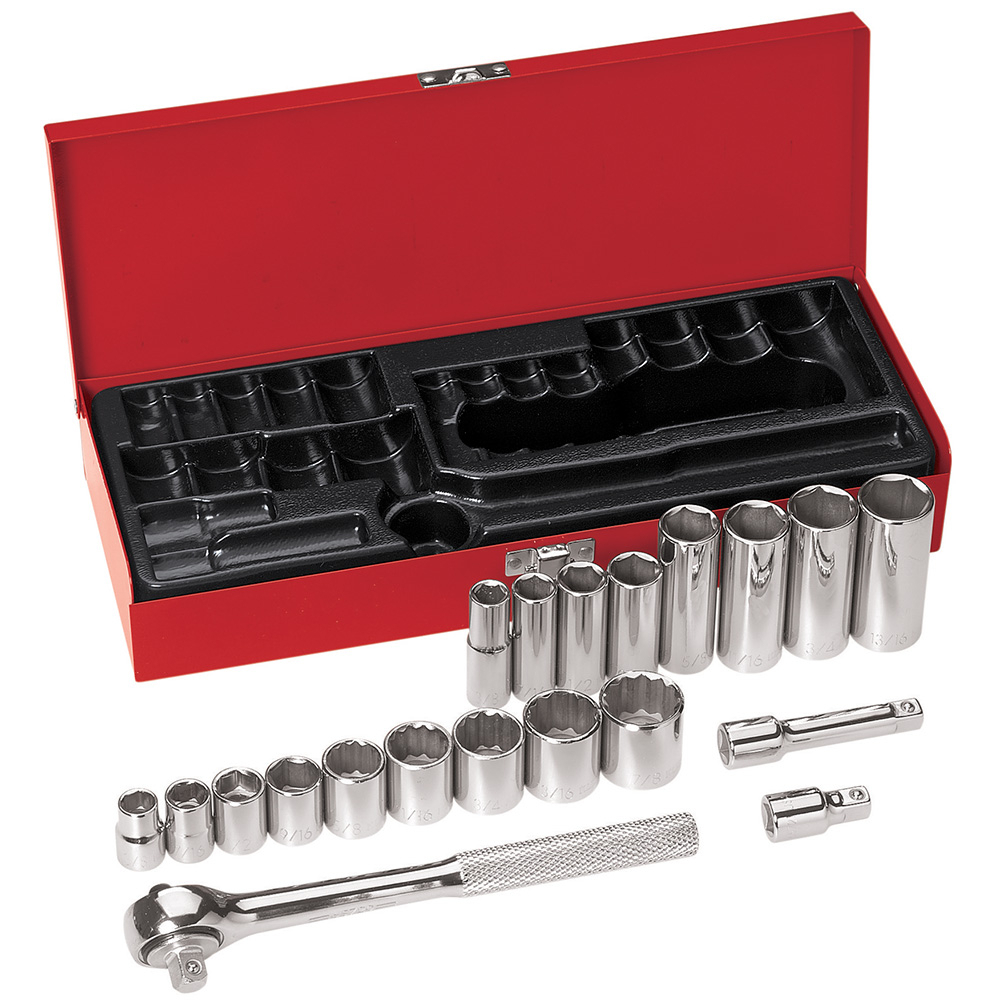 65508 Standard Socket Wrench Set, Box Tool Storage, 3/8 in Drive, 6 or 12-Point, 20 Pieces