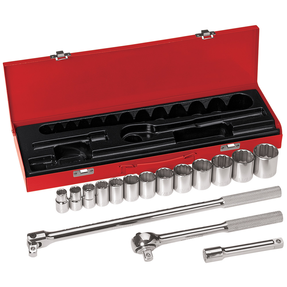65512 Imperial Standard Socket Wrench Set, Box Tool Storage, 5 in L Extension, 17 in L Flex Handle, 1/2 in Drive, 12-Point, 16 Pieces