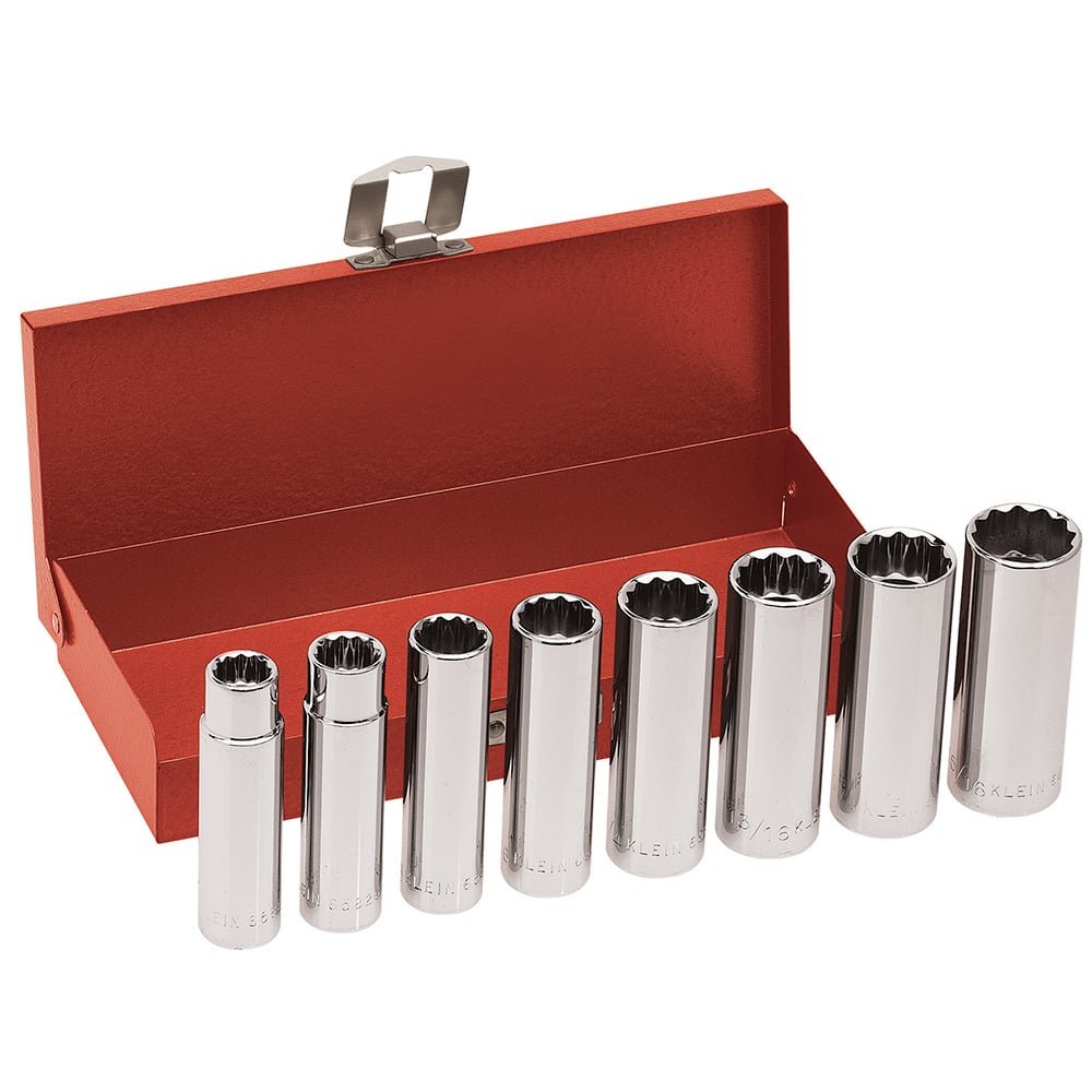 65514 Deep Socket Wrench Set, 12 Points, 1/2 in Drive, 8 Pieces, Hex, Included Socket Size: 1/2 in, 9/16 in, 5/8 in, 11/16 in, 3/4 in, 13/16 in, 7/8 in, 15/16 in