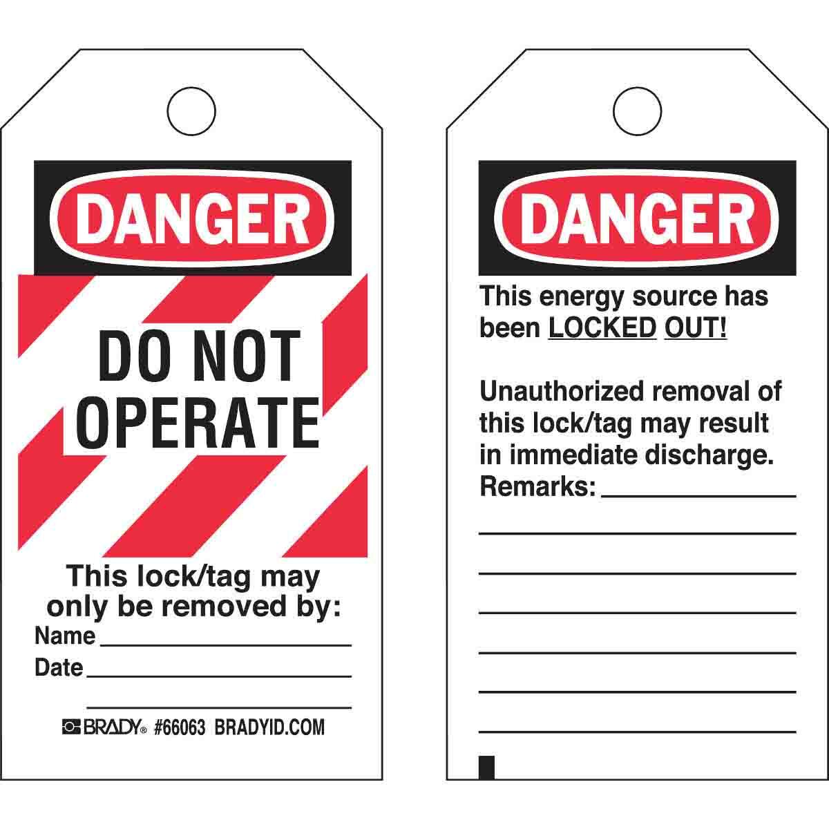 65520 Rectangular Lockout Tag, 5-3/4 in H 3 in W, 3/8 in Hole, B-837 Polyester