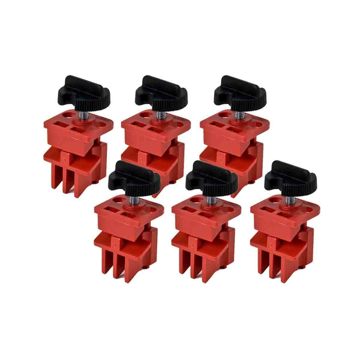 66320 Clamp-On Electrical Risk Multi-Pole Universal Circuit Breaker Switch Lockout Device With Tie-Bar, For Use With 2/3-Pole Circuit Breaker, 1 Padlocks, 0.28 in Dia Max Padlock Shackle, Nylon/LOTO-39 Polypropylene, Red