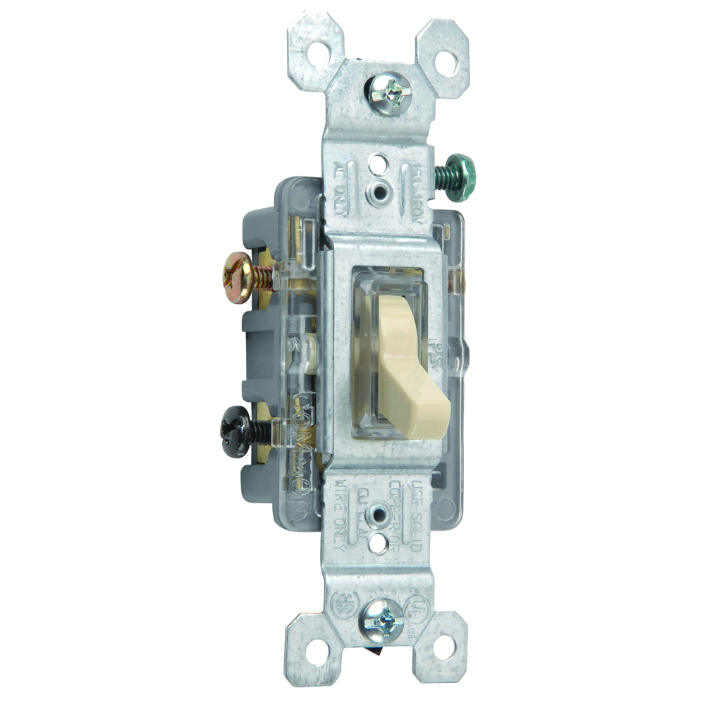663ISLG 15 Amp,120V Trademaster 3-Way/Illuminated Toggle Switch, Ivory