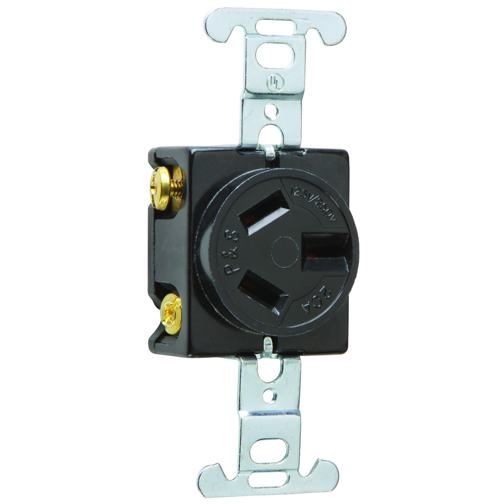 6810 Flush Non-Grounding Single Straight Blade Receptacle, 125/250 VAC, 20 A, 2 Poles, 3 Wires, White