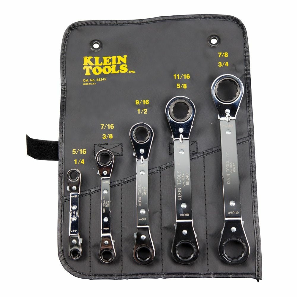 68245 Ratcheting Reversible Box Wrench Set, 5 Pieces, 1/4 x 5/16 to 3/4 x 7/8 in, Polished Chrome