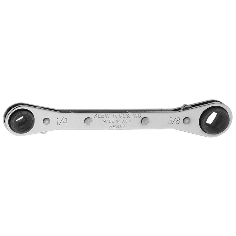 68310 Reversible Ratcheting Refrigeration Wrench, 3/16 in, 5/16 in, 1/4 in, 3/8 in Square Wrench, 4 Points, 25 deg Offset, 5-1/2 in OAL, Steel, Polished Chrome, ANSI Specified