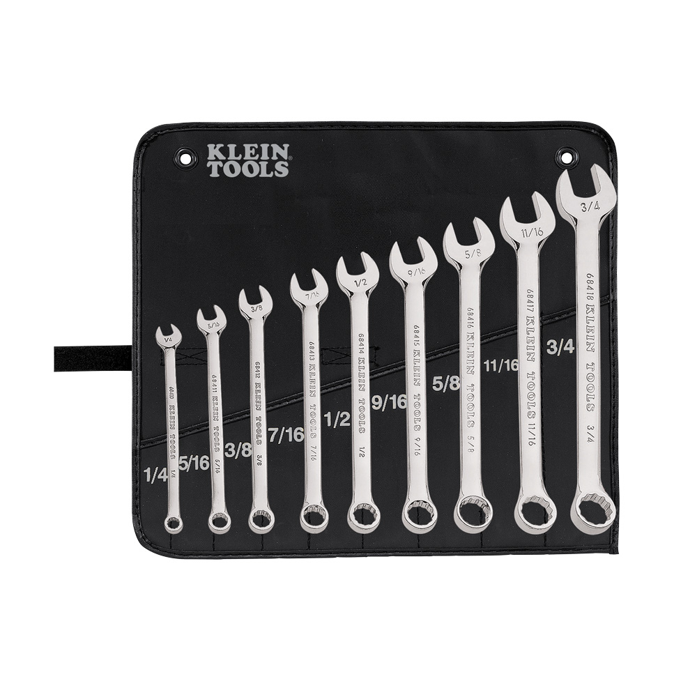 68402 Combination Wrench Set, 9 Pieces, 1/4 to 3/4 in, Polished Chrome/Nickel Plated