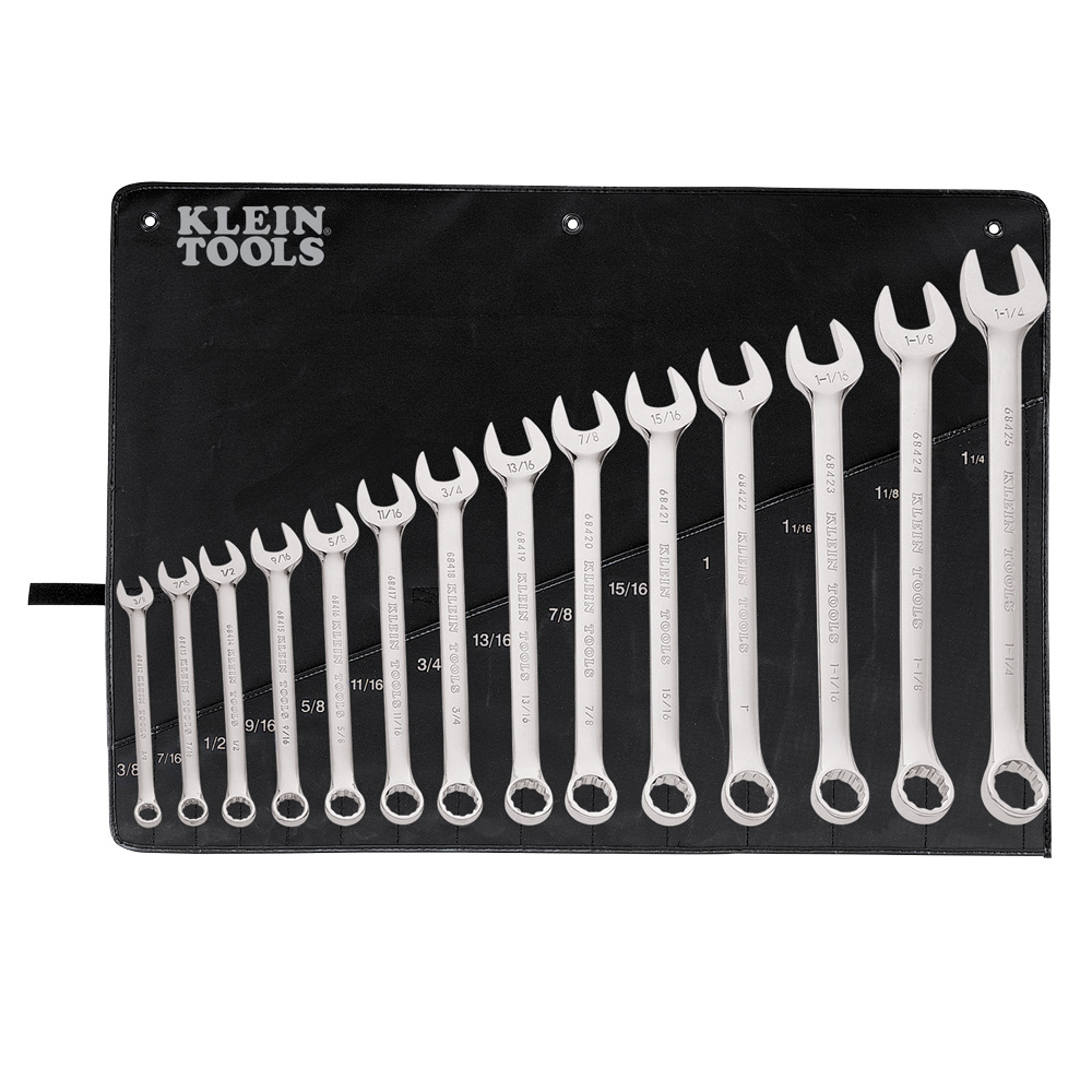 68406 General Purpose Combination Wrench Set, 14 Pieces, 3/8 to 1-1/4 in, Polished Chrome/Nickel Plated