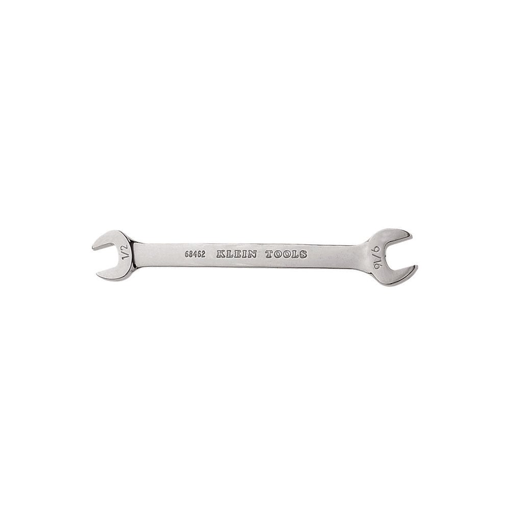 68462 Open End Wrench, 1/2 x 9/16 in Wrench, Double End Head, 15 deg Offset, 7 in L, Alloy Steel, Polished Chrome/Nickel Plated