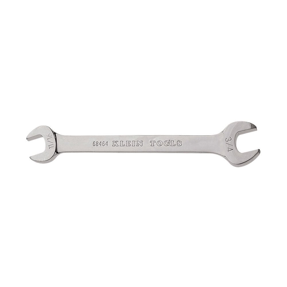 68464 Open End Wrench, 11/16 x 3/4 in Wrench, Double End Head, 15 deg Offset, 9 in L, Alloy Steel, Polished Chrome/Nickel Plated