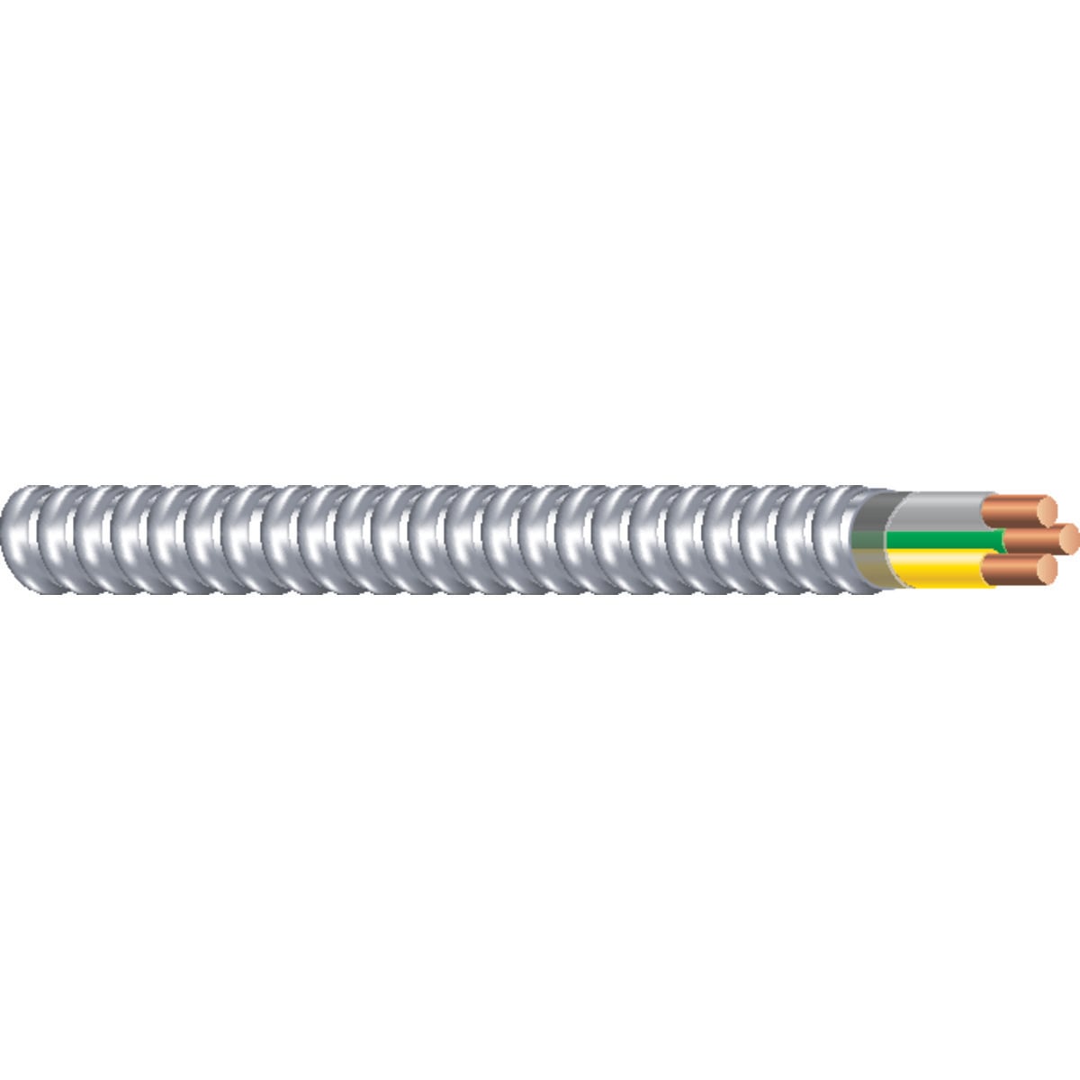 MC Armorlite Cable, 12 AWG, 2 Conductors, Solid, Yellow/Gray/Green, 250 Foot 