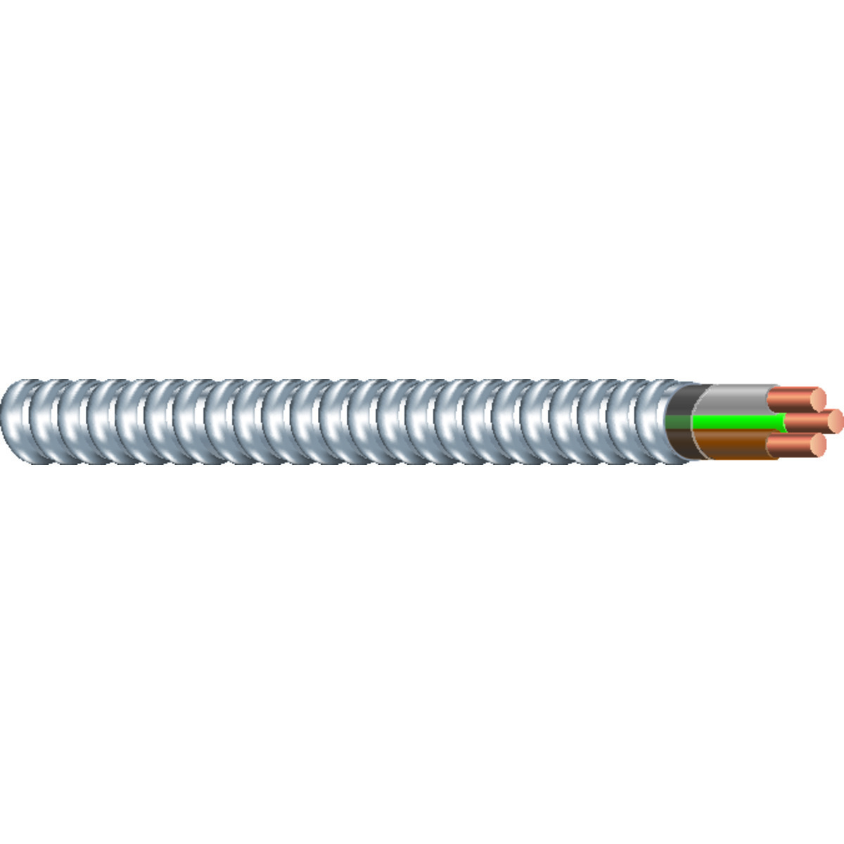 MC Armorlite Cable, 12 AWG, 2 Conductors, Solid, Brown/Gray/Green, 250 Foot