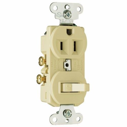 691I 15 Amp 120V/125V Combination Single-Pole Toggle Switch and Single Receptacle, Ivory